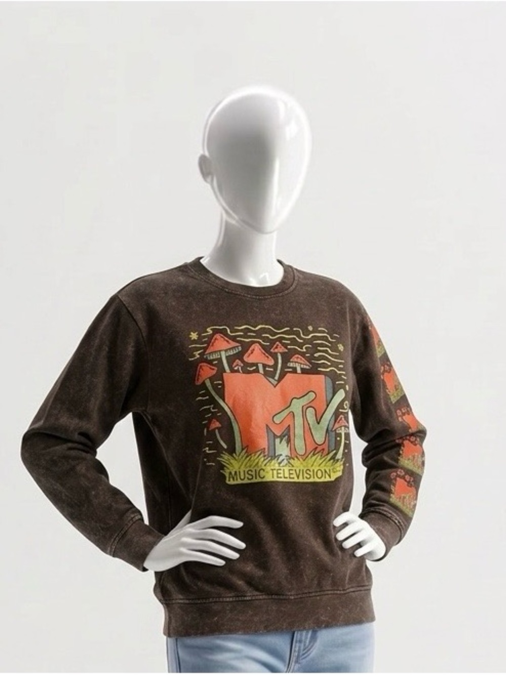 MTV Brown Crewneck Sweatshirt with Orange & Yellow Graphic